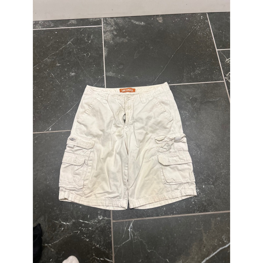 Lee Dungarees Mens Cargo Shorts Off White Cream Cotton Utility Relaxed Fit 33